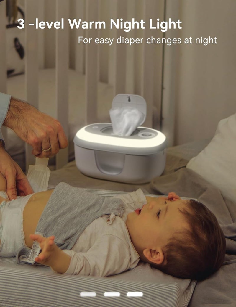 BABELIO Baby Wipe Warmer, 2-in-1 Wipe Warmer with 4-Level Temperature Adjustment and Night Light Function - Image 3